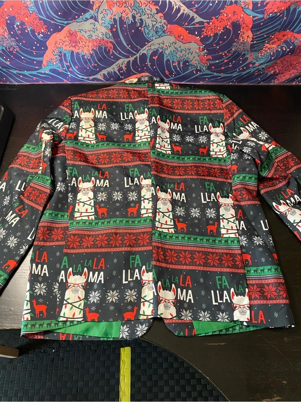 Festive Llama Print Holiday Blazer - Green Lining